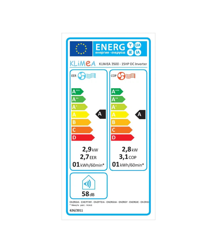 Climatiseur Fixe Réversible KLIMEA 15 HP Inverter – 3,5 kW, Classe A, R32, Sans Unité Extérieure, 29 dB