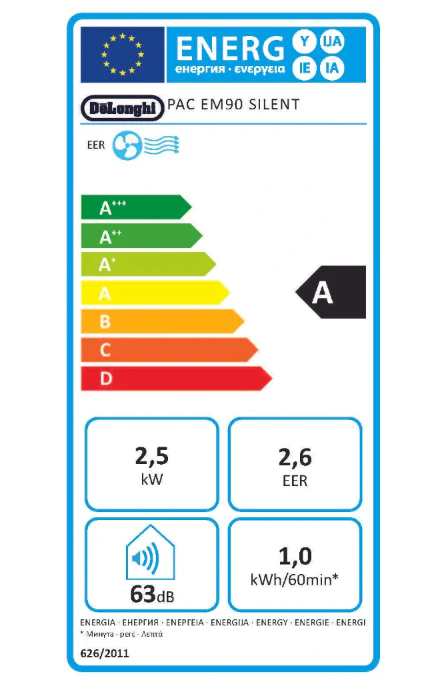 Climatiseur Mobile De'Longhi Pinguino PACEM90 Silent – 9800 BTU, Classe A, R290, Silencieux 63 dB