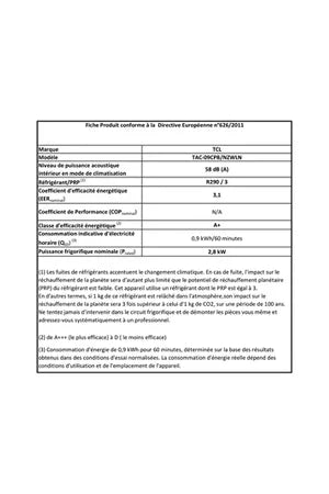 Climatiseur Mobile TCL TAC-09CPB/NZWLN – 2810 W, Classe A+, 58 dB, 24 m²